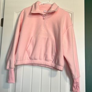 Pink mock neck quarter zip with thumb holes